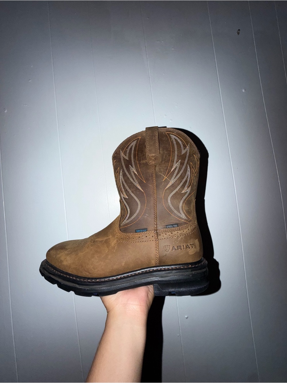 Men’s Ariat Sierra Cognac Shock Shield Waterproof Steel Toe Work Boots Size 9.5